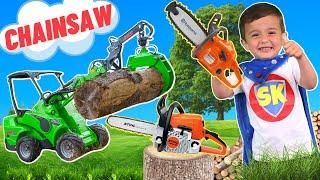 Chainsaws for Kids | Tree Cutting Tractor | Power Tools | Big Trucks for Toddlers | Yard Work | Play