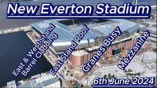 New Everton FC Stadium - 6th June - Bramley Moore Dock - Roof lifts - Barrel sections - busy site