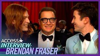 Brendan Fraser CRASHES Sons' 2023 Oscars Red Carpet Intv