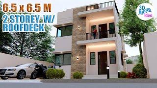 HOUSE DESIGN | 2 Storey with Roofdeck | 6.5 x 6.5 Meters with 3 bedroom | Pinoy house