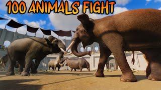 100 Animals Fight in Colosseum Planet Zoo included Lion, Bear, Buffalo, Elephant, Giraffe, & Tiger