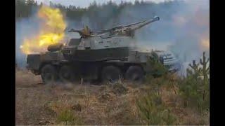 Ukraine army DANA 152mm 8x8 howitzers donated by Czech Republic fire against Russian troops