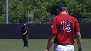 Dallas Baptist first baseman Cole Moore dives over wall to make incredible catch