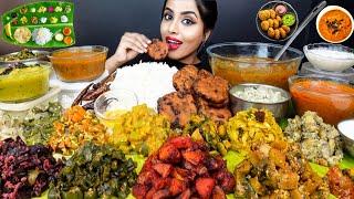 ASMR Eating South Indian Thali Sadhya,Sambar,Rice,Kheer,Papad,Veg Stir Fry ASMR Eating Food Video