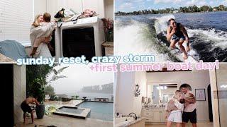 restaurant window install, crazy storm hits, Sunday reset + first summer boat day!