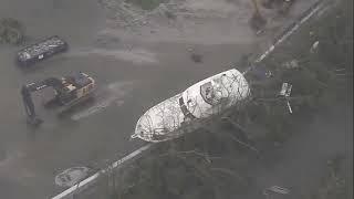 Aerial view of damage from Hurricane Ian in Lee County, Florida