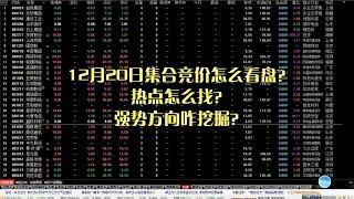 12月20日集合竞价怎么看盘？热点怎么找？强势方向咋挖掘？