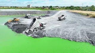 Incredible Machinery: SHANTUI and SHACMAN Trucks Fill Lake with Rocks and Sand