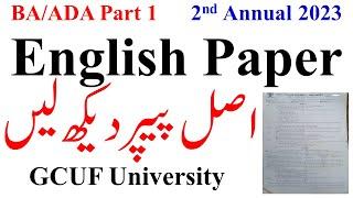 BA ADA Part 1 English Paper 2nd Annual 2023 GCUF | ADA English past papers GCUF