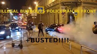 BMW M5 F90 ILLEGAL BURNOUTS POLICEMAN IN FRONT + BUSTED