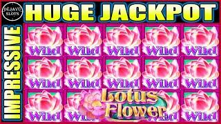 IMPRESSIVE RETRIGGERS PAYS A HUGE JACKPOT HANDPAY HIGH LIMIT LOTUS FLOWER SLOT MACHINE