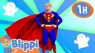 Blippi Halloween Dress up SUPER HERO | Blippi Halloween Cartoons | Moonbug Halloween for Kids