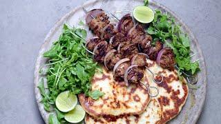 Our State On A Plate - Cumin-Spiced Lamb Skewers with Yogurt Flatbread