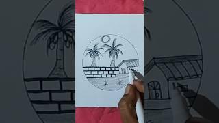 Village scenery in circle//circle scenery//art//drawing//shorts// shortfeed//reels//pencil drawing//