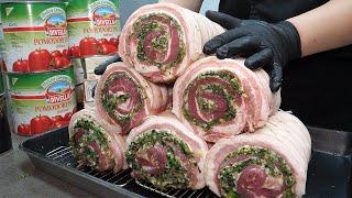 수제 바삭한 삼겹살 롤 포르게타, 티본 스테이크 / Homemade Crispy Pork Belly Roll Porchetta, T-Bone Steak