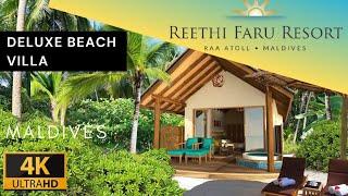 Reethi Faru MALDIVES Resort - Deluxe BEACH Villa   | Room Tour 4K | Hotel Vlog