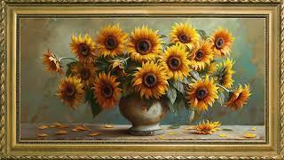 SUMMER SUNFLOWERS TV SCREENSAVER WALLPAPER |  VINTAGE FRAMED TV OIL PAINTING  ART | 4K |