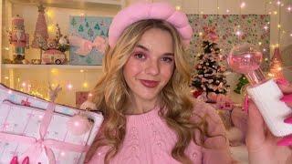 ASMR Giving You A 1h Pinkmas Makeover ️ (pampering, hair play, makeup, etc)