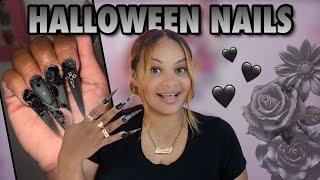 CREATING BLACK FLORAL HALLOWEEN NAILS WITH CUSTOM BUILDER GEL | LGNPRO