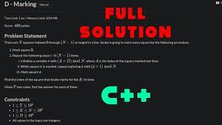 D. Marking | Atcoder Beginner Contest 290 | solution | detailed explanation | C++ implementation