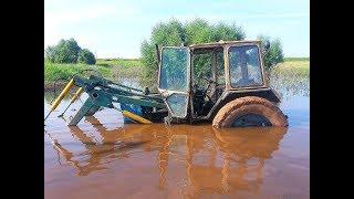 ГУСЕНИЧНЫЕ И КОЛЁСНЫЕ ТРАКТОР НА БЕЗДОРОЖЬЕ OFF–ROAD TRACTOR IN THE MUD. ЧУТЬ НЕ УТОПИЛИ ТРАКТОР