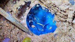 In the dark and scary diamond mine. Huge Perfect Cut Blue Diamond