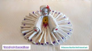 Princess Barbie doll towel art | towel art decoration | How to surprise guest with towel decoration