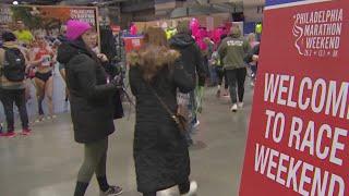 Runners participating in Philadelphia Marathon show their excitement