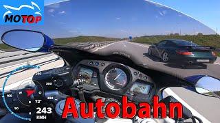 Honda CBR1100XX and PORSCHE 911 TURBO S on German Autobahn