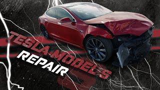 Tesla S.  Complicated front end repair! Cложный ремонт передней части! 