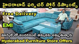 Furniture Factory Store Discounts on Luxury Sofas, King Size Beds in Hyderabad, Free Delivery, EMI