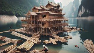 Young Man Builds Bamboo House On The Water Alone | The Three-Story Frame Has Been Completed#build