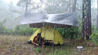 AMAZING️RELAXING CAMPING IN REAL HEAVY RAINSTORM AND THUNDER  REAL LONG HEAVY RAIN IN CAMPING-ASMR