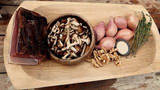 Le ricette de la Fara: Farro, funghi, maiale affumicato - Spelt, mushrooms, smoked pork (speck)