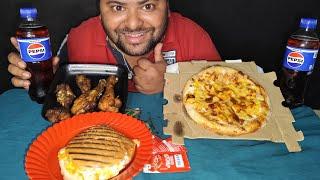 Mukbang Chicken Leg Fry, Cheese Corn Pizza, Veg Cheese Burger And Pepsi Soft Drink  Eating show