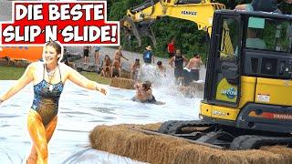 Riesen Spaß auf der BAGGER SLIP´N`SLIDE & 3-Fach Salto aus dem BAUM!