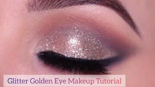 Golden Glitter Eye Makeup Tutorial | Easy & Glam Look