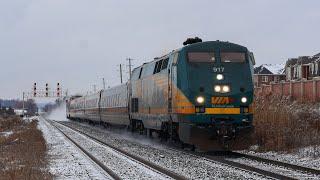 (Back to Back P42DCs!) VIA Rail train P084 East kicking up the snow at Mount Pleasant (12/23/2024)