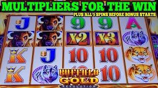 YES! 3 TIMES I GOT ALL 5 SPINS BEFORE BONUS STARTS ON BUFFALO GOLD REVOLUTION SLOT | Las Vegas Slots