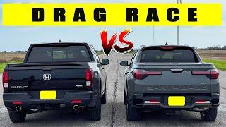 2022 Hyundai Santa Cruz vs 2021 Honda Ridgeline, midsize truck battle! Drag and roll race.