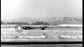 French jet aircraft Baroudeur, launched without landing gear, from a mobile platf...HD Stock Footage