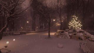 Time Alone In A Snowy Mountain Park In The Early Hours | Sounds of Falling Snow, White Noise