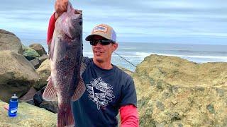 BIG BLACK SEA BASS!! Rock Fishing a Jetty CATCH AND COOK