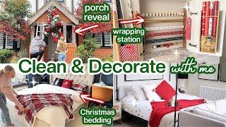 Clean and Decorate with me for Christmas  Porch Decor, Xmas Bedding + Gift Wrapping Station!