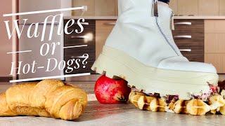 White Rabbits vs. Hot-Dogs, Cake, Waffles! Oddly Satisfying Fast-Food Crushing! ASMR