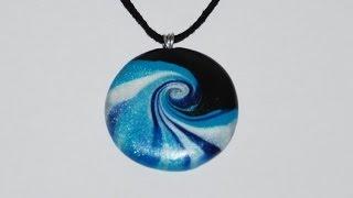 Swirled Polymer Clay Pendant - Ocean Wave