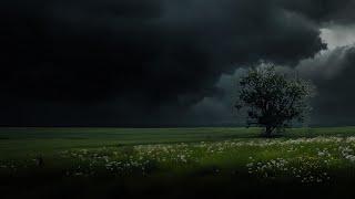 Pitch Black Thunderstorm Approaching Over Green Field | Calm Before the Storm Ambience | 3 HOURS