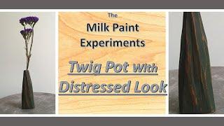 Earth Green Real Milk Paint Twig Pot / Bud Vase Distressed look