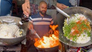 Amazing Fire Egg Gobi Fried Rice preparation | Indian Street Food