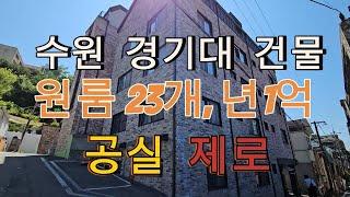 수원 경기대 원룸건물 매매, 급매 가격으로 내렸습니다. 수익률 9%, 월 1200만원 월세 가능한 원룸 건물입니다.